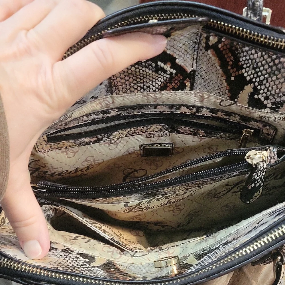 GUESS Multicolor Snake Print Satchel and Wallet - Picture 7 of 12